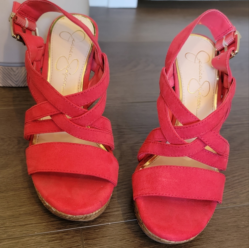 Red Jessica Simpson Sandle Wedge womens size 6.5